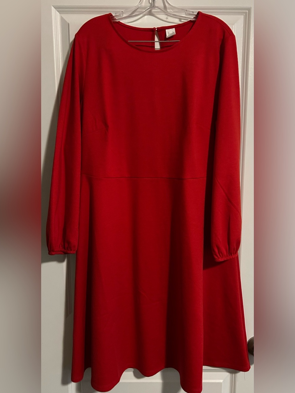 Classic Red Long-Sleeve Swing Dress